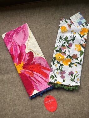 2 New 100% Cotton Kitchen Towels Floral Spring Summer Decor Tassel